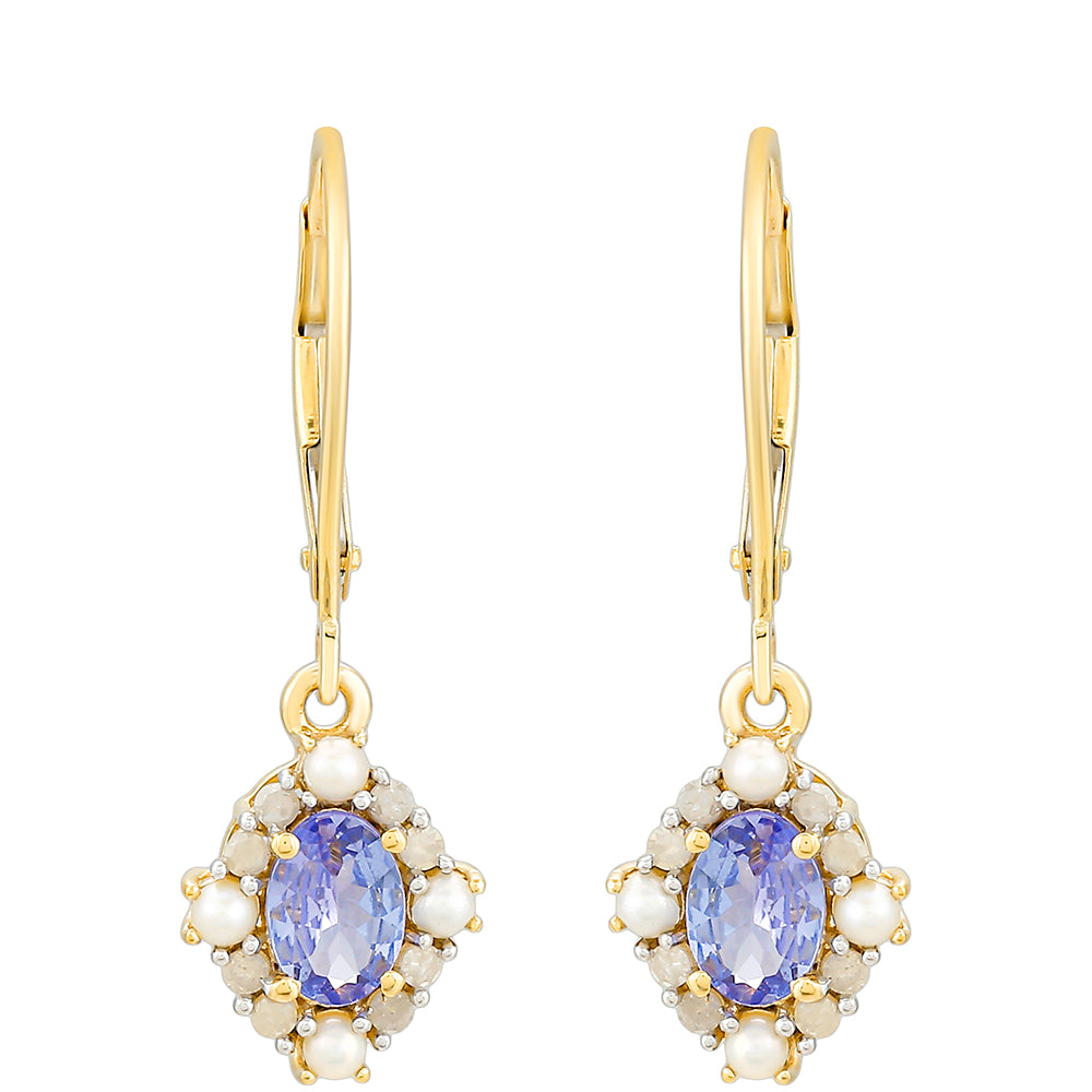 Goldohrringe mit Tansanit und weißem Diamant
