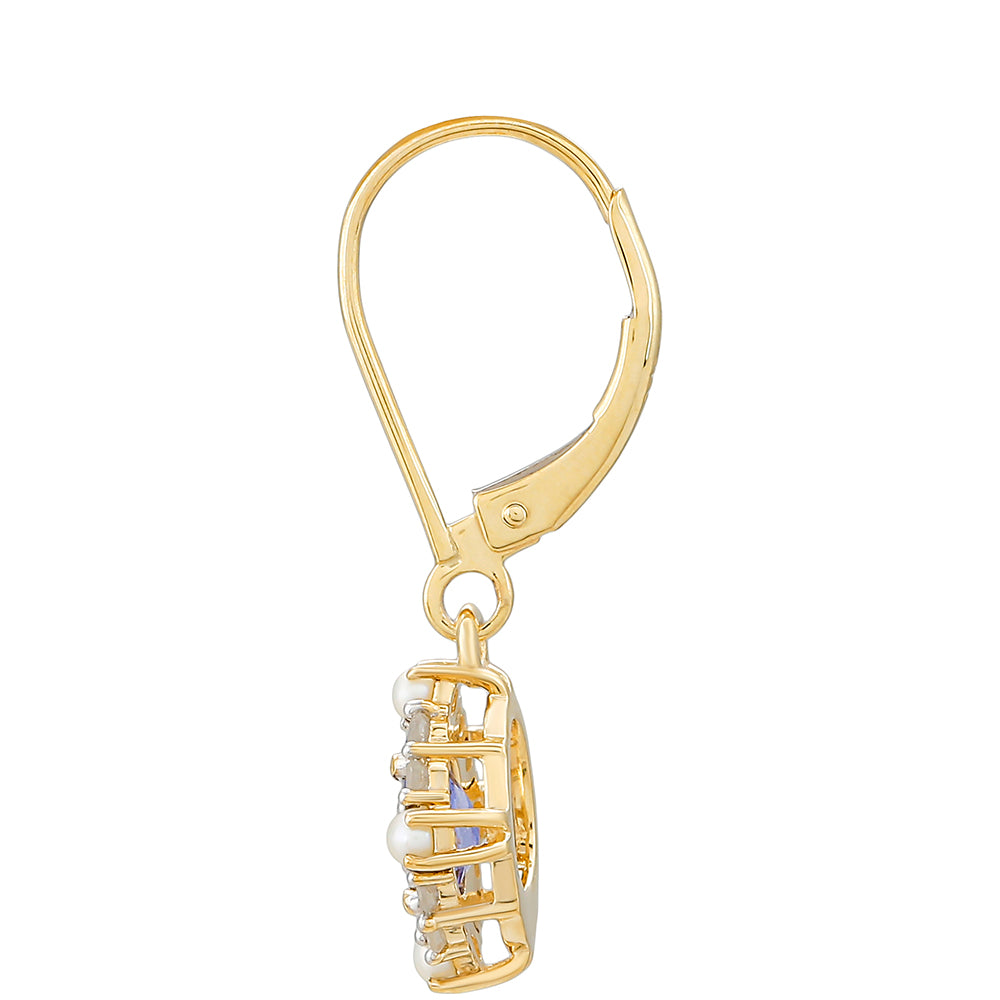 Goldohrringe mit Tansanit und weißem Diamant