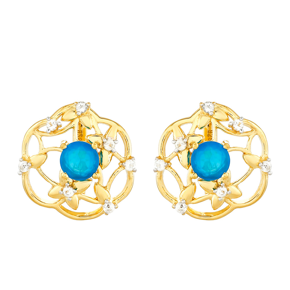 Goldplattierte Silberohrringe mit äthiopischem Paraiba-Blauopal und weißem Topas 1