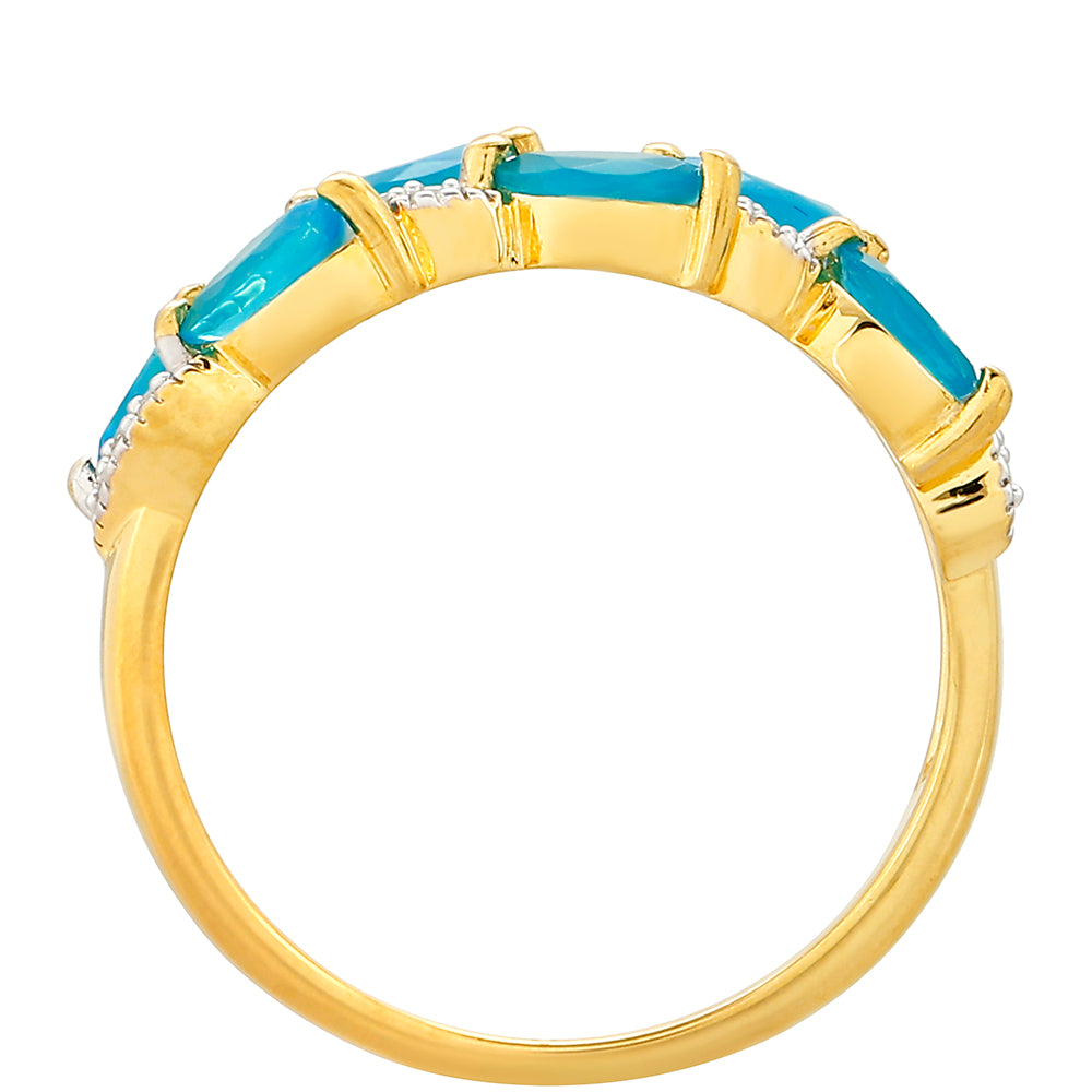 Goldplattierter Silberring mit äthiopischem Paraiba-Blauopal und weißem Topas