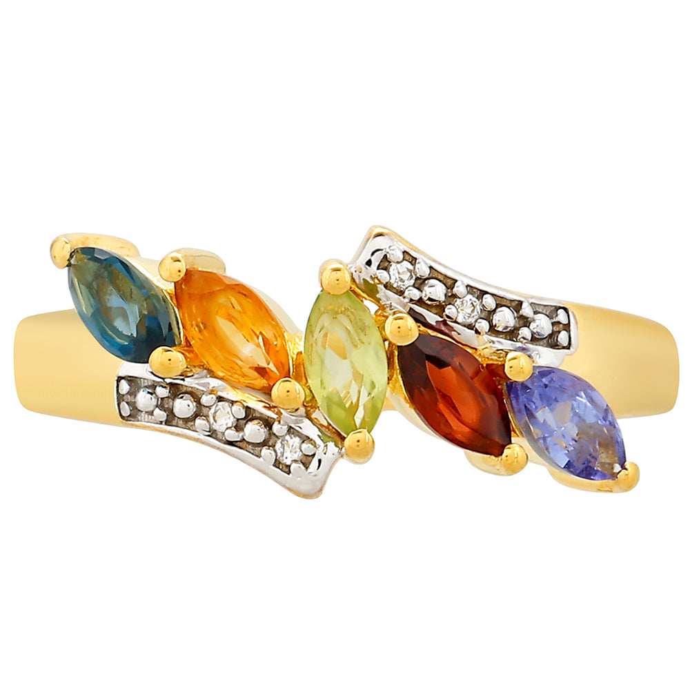 Goldplattierter Silberring mit Tansanit und Zitrin 1