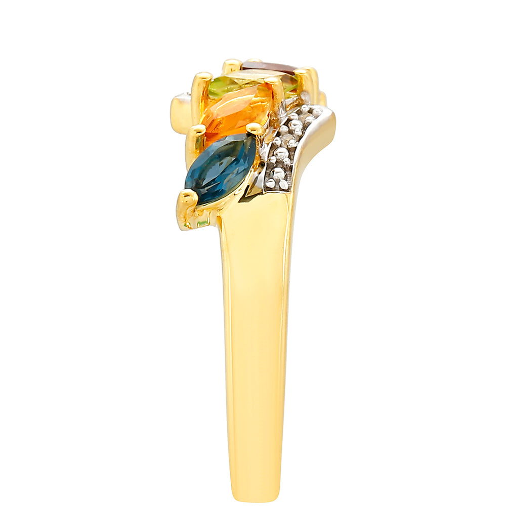 Goldplattierter Silberring mit Tansanit und Zitrin