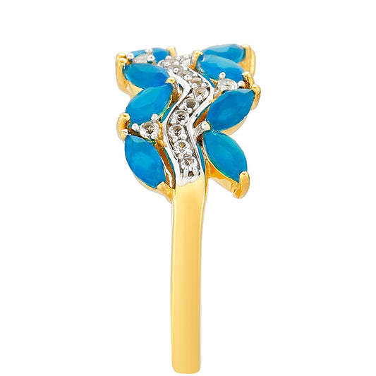 Goldplattierter Silberring mit äthiopischem Paraiba-Blauopal und weißem Topas