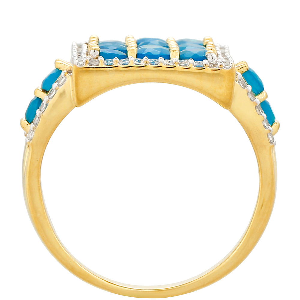 Goldplattierter Silberring mit äthiopischem Paraiba-Blauopal und weißem Topas
