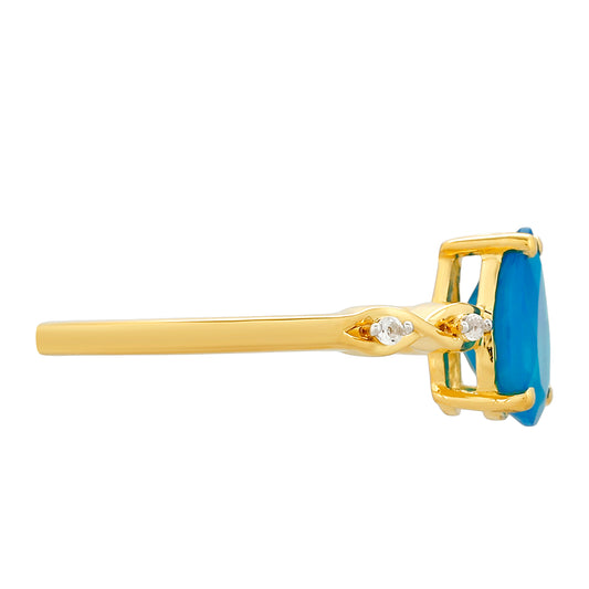 Goldplattierter Silberring mit äthiopischem Paraiba-Blauopal und weißem Topas