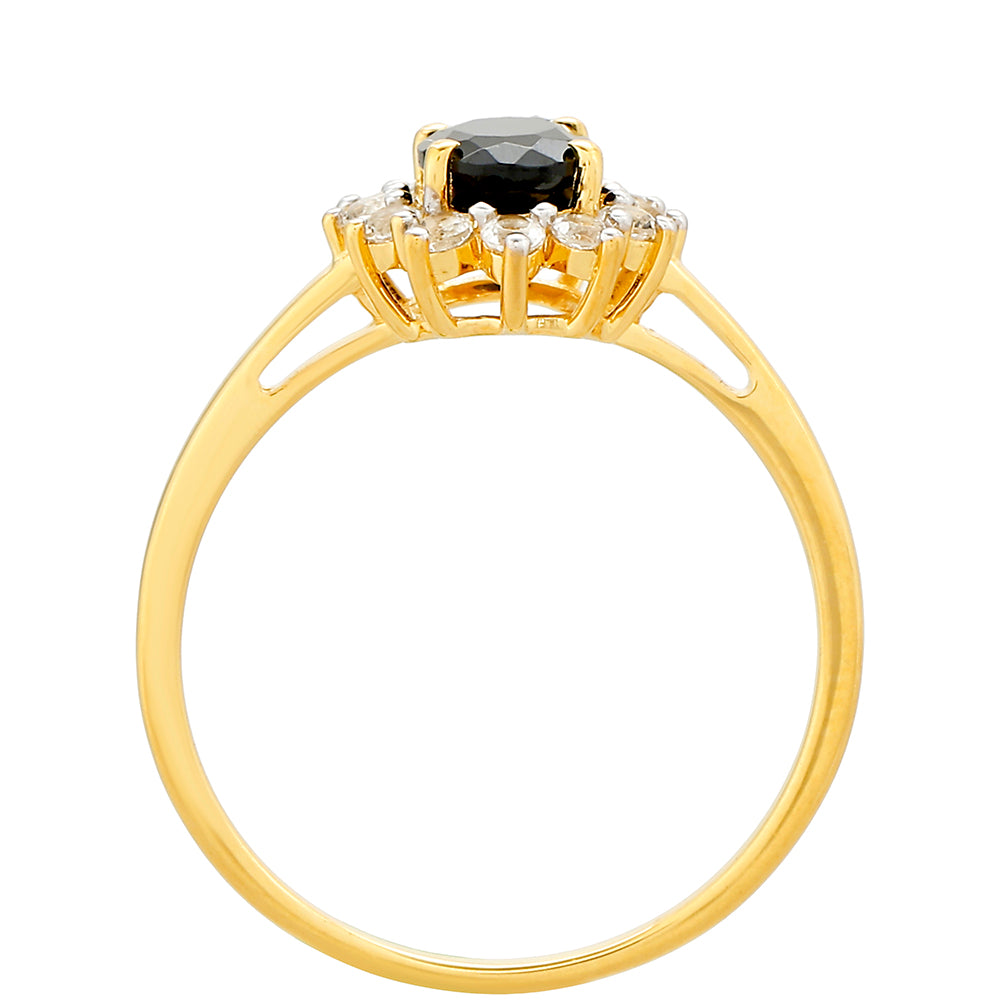 Goldplattierter Silberring mit schwarzem Turmalin und weißem Topas