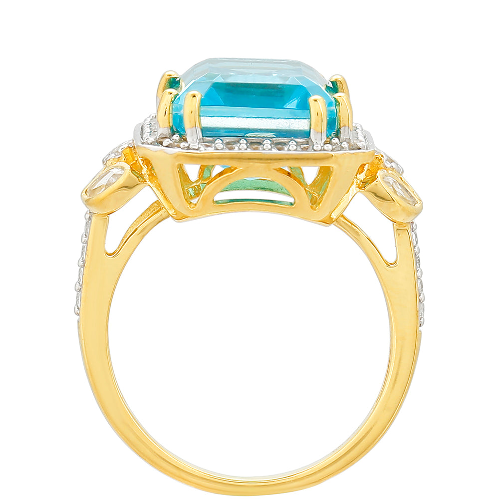 Goldplattierter Silberring mit Paraiba Quarz und weißem Topas