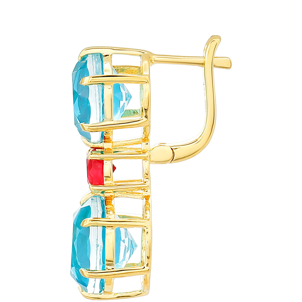 Goldplattierte Silberohrringe mit Paraiba Quarz und rotem Quarz