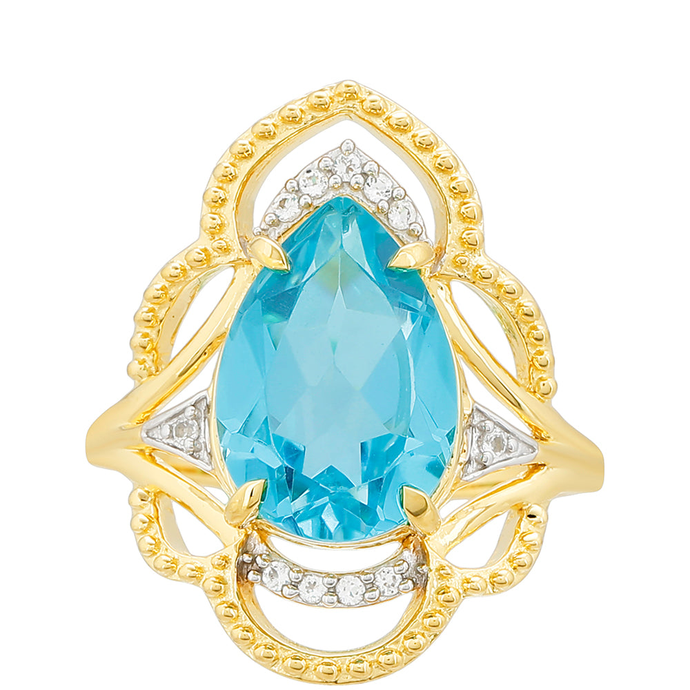 Goldplattierter Silberring mit Paraiba Quarz und weißem Topas 1