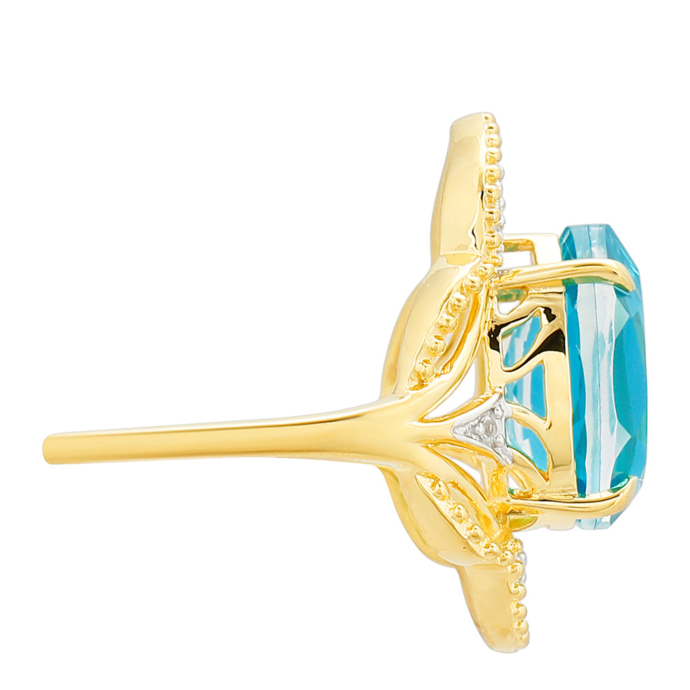 Goldplattierter Silberring mit Paraiba Quarz und weißem Topas 2
