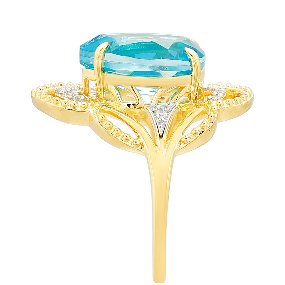 Goldplattierter Silberring mit Paraiba Quarz und weißem Topas