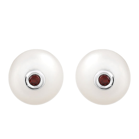 Silberohrringe mit Granat und weißer Süßwasserperle