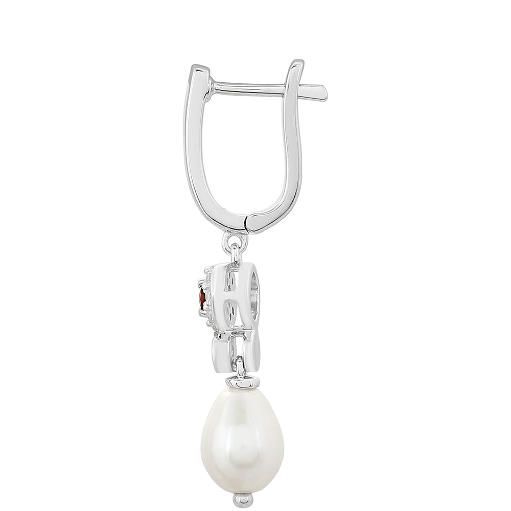 Silberohrringe mit Granat und weißer Süßwasserperle 2