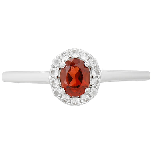 Silberring mit Granat und weißem Topas