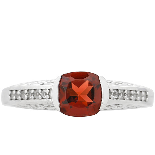 Silberring mit Granat und weißem Topas