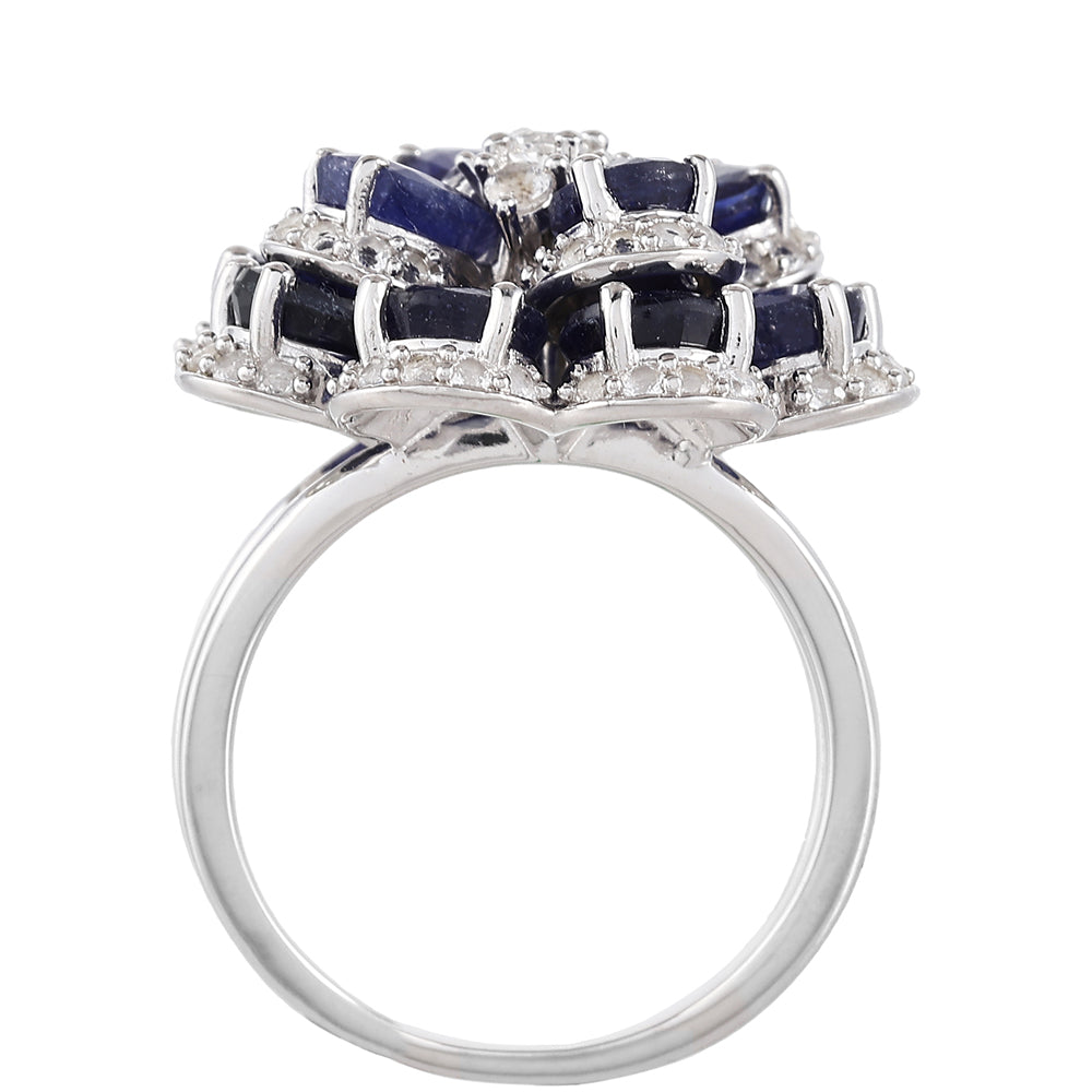 Silberring mit Thai Saphir und weißem Topas