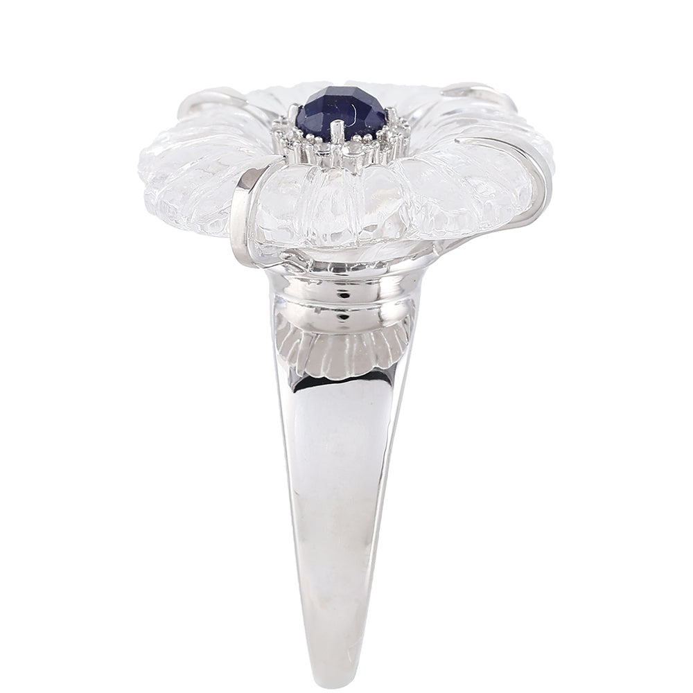 Silberring mit Thai Saphir und Kristallquarz