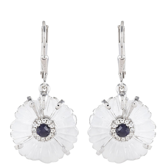 Silberohrringe mit Thai Saphir und Kristallquarz