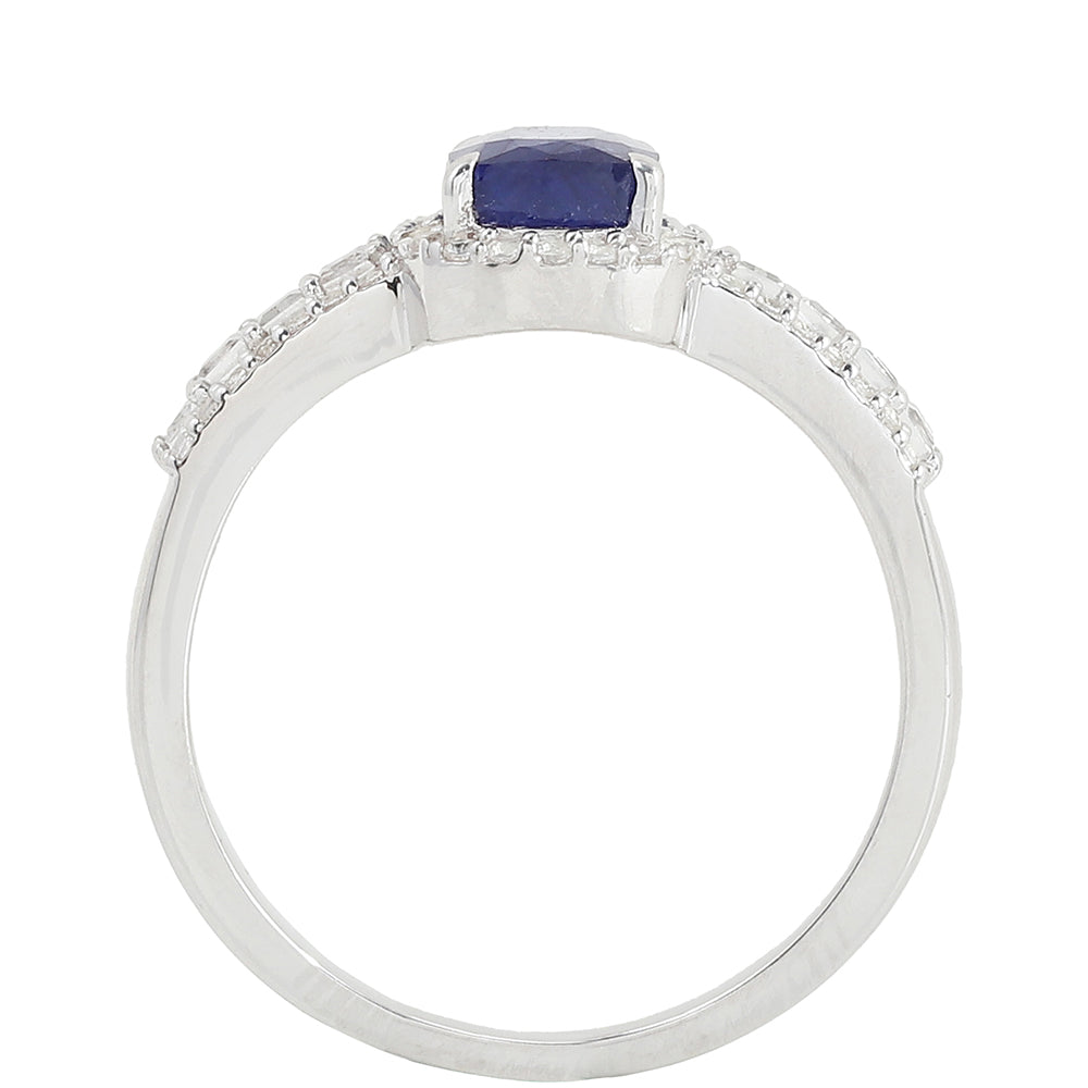 Silberring mit Thai Saphir und weißem Topas