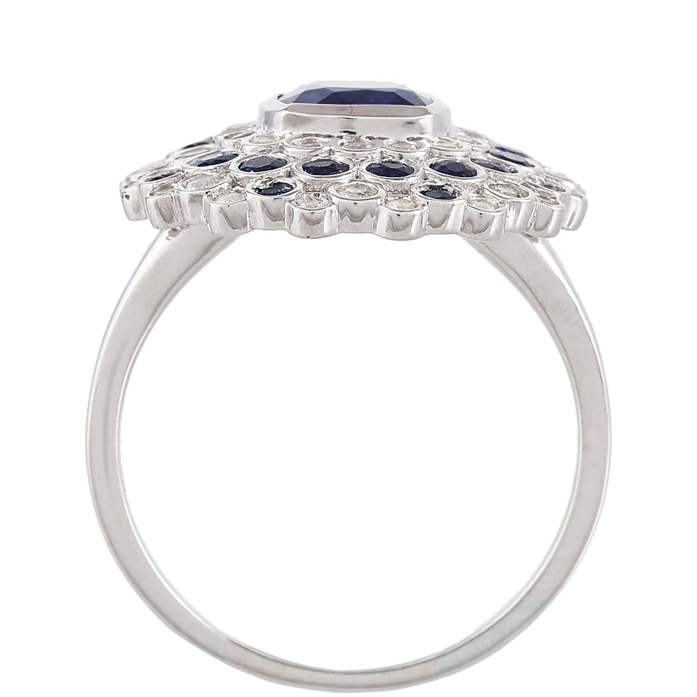 Silberring mit Thai Saphir und weißem Topas