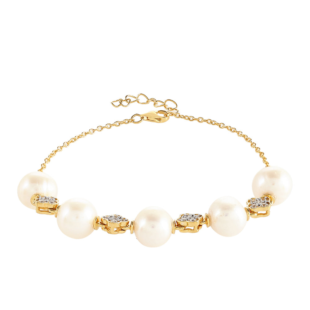 Goldplattiertes Silberarmband mit barocker Süßwasserzuchtperle und weißem Topas