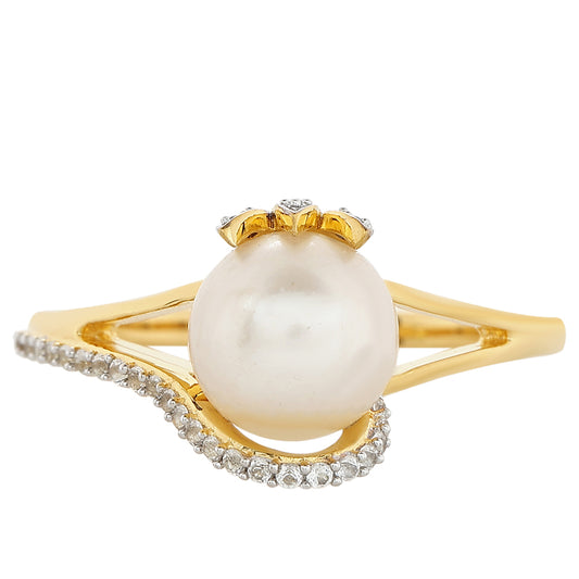 Goldplattierter Silberring mit barocker Süßwasserzuchtperle und weißem Topas