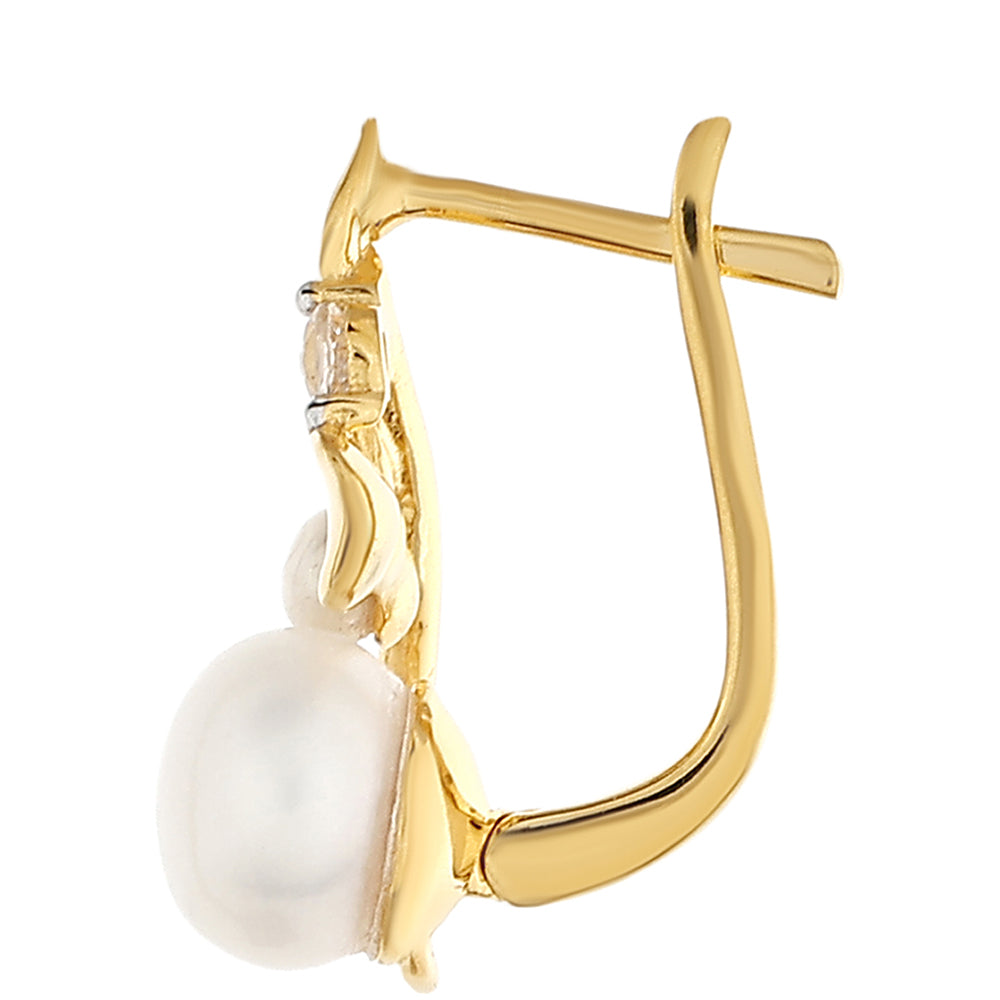 Goldplattierte Silberohrringe mit barocker Süßwasserzuchtperle und weißem Topas