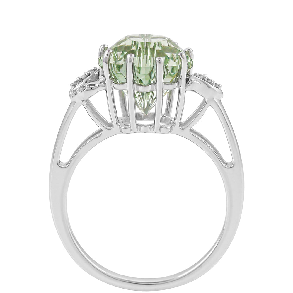 Silberring mit grünem Amethyst und natürlichem Zirkon