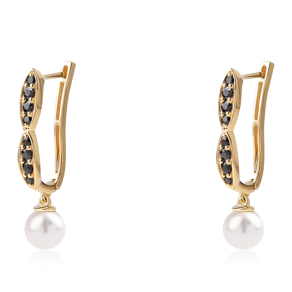 Goldplattierte Silberohrringe mit schwarzem Spinell und weißer Süßwasserperle 2