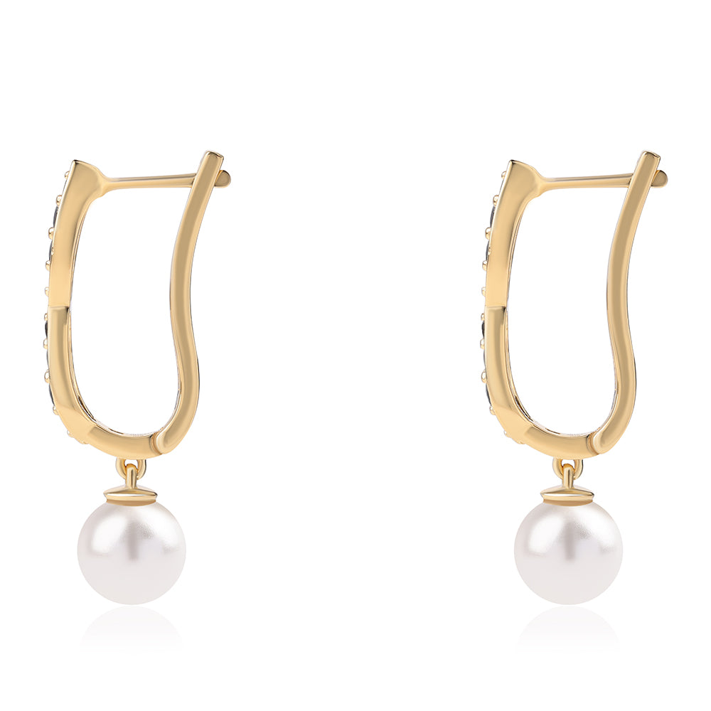 Goldplattierte Silberohrringe mit schwarzem Spinell und weißer Süßwasserperle 3