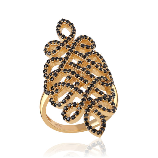 Goldplattierter Silberring mit schwarzem Spinell