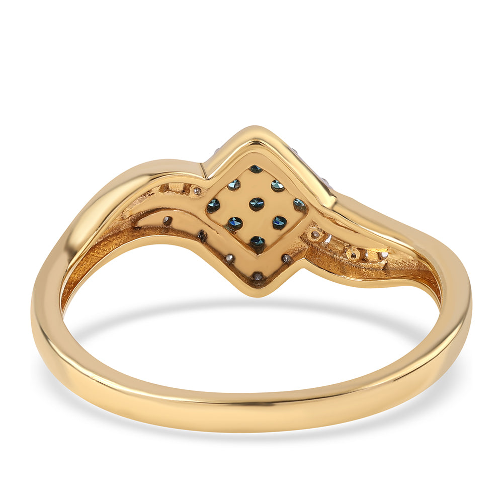 Goldplattierter Silberring mit blauem Diamant und weißem Diamant