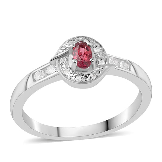 Silberring mit Rubellit aus Cruzeiro und weißem Topas