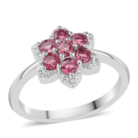 Silberring mit Rubellit aus Cruzeiro und weißem Topas