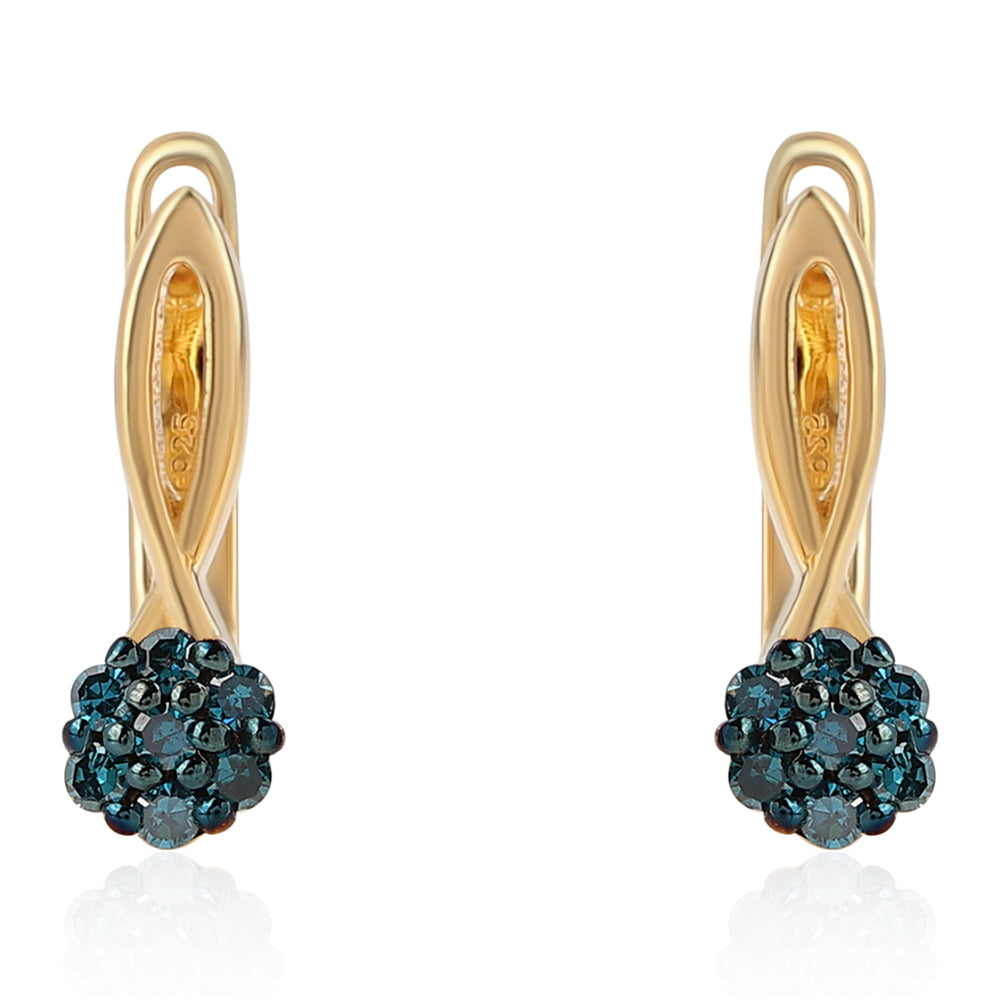 Goldplattierte Silberohrringe mit blauem Diamant