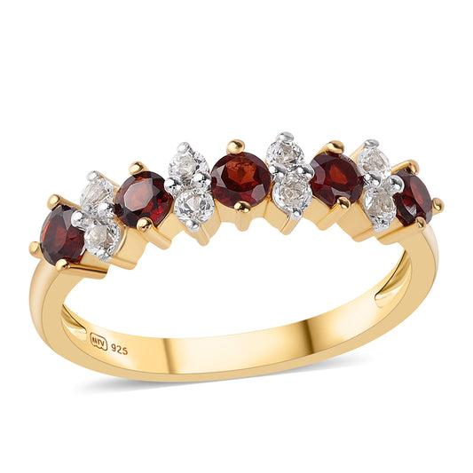 Goldplattierter Silberring mit Barton Granat und weißem Topas