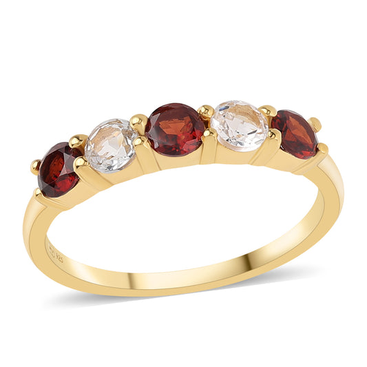 Goldplattierter Silberring mit Barton Granat und weißem Topas