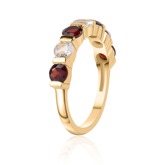 Goldplattierter Silberring mit Barton Granat und weißem Topas