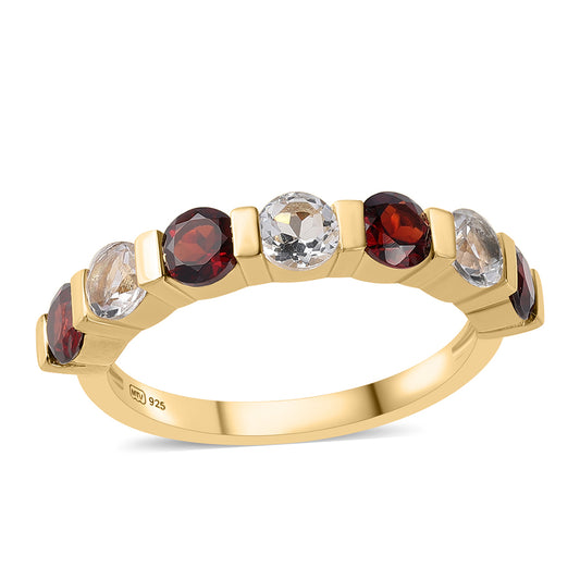 Goldplattierter Silberring mit Barton Granat und weißem Topas