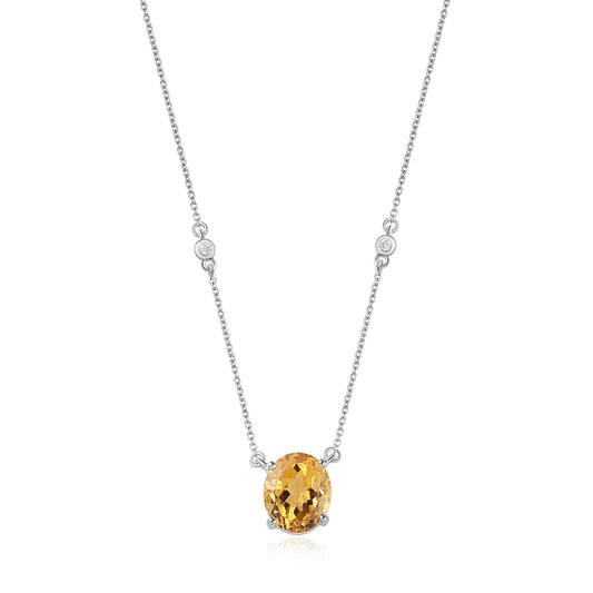 Silberhalskette mit Zitrin und weißem Topas