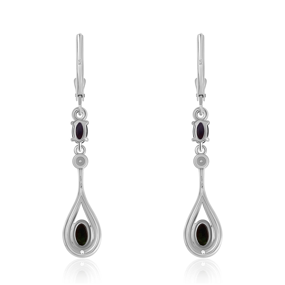 Silberohrringe mit mitternachtsschwarzem äthiopischen Opal aus Lega Dembi und weißem Topas