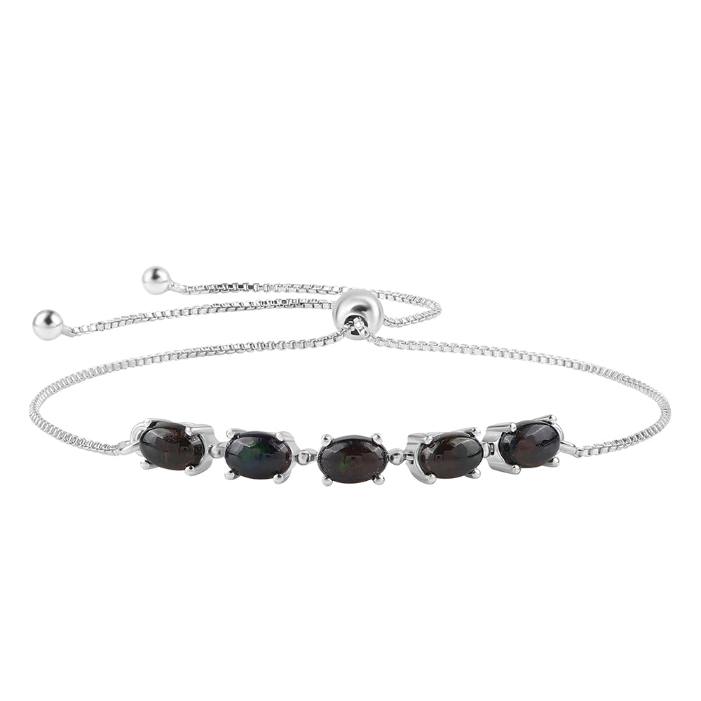 Silberarmband mit mitternachtsschwarzem äthiopischen Opal aus Lega Dembi