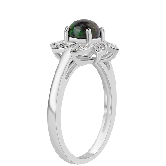 Silberring mit mitternachtsschwarzem äthiopischen Opal aus Lega Dembi und weißem Topas