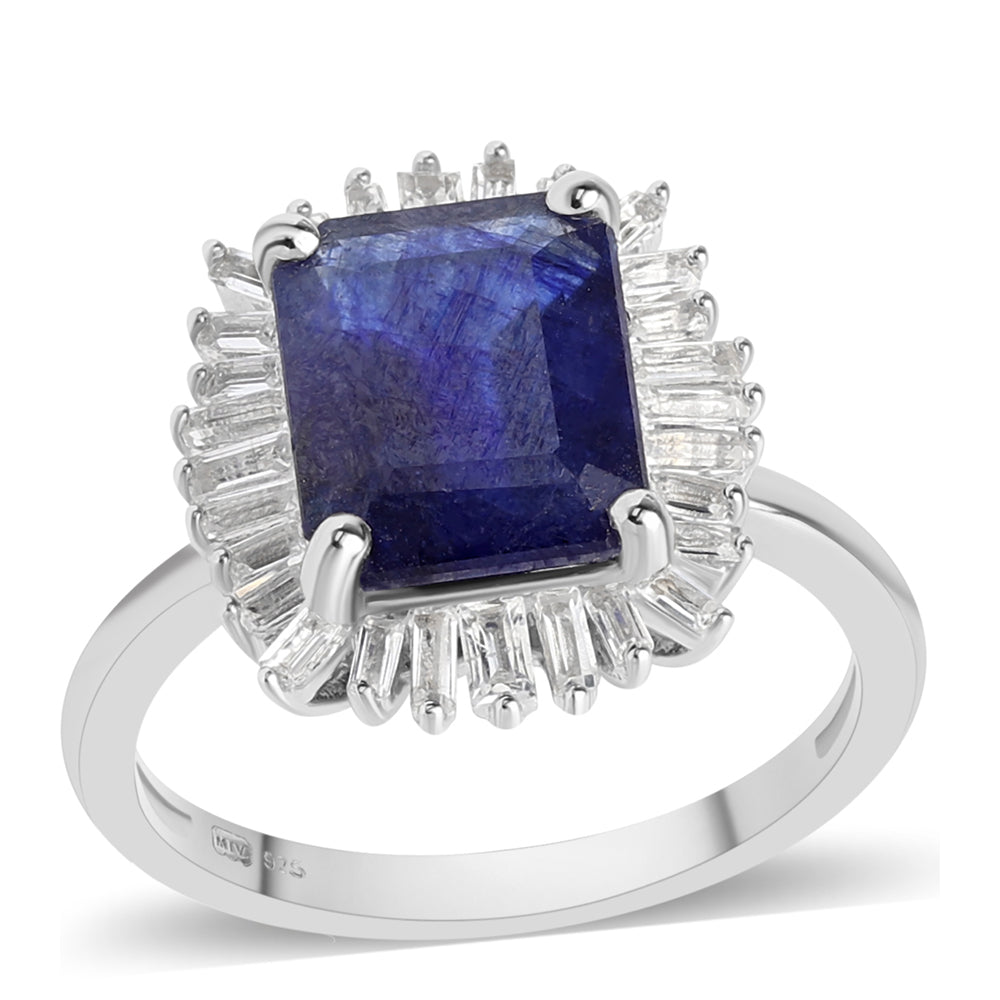 Silberring mit australischem blauem Saphir und weißem Topas 1