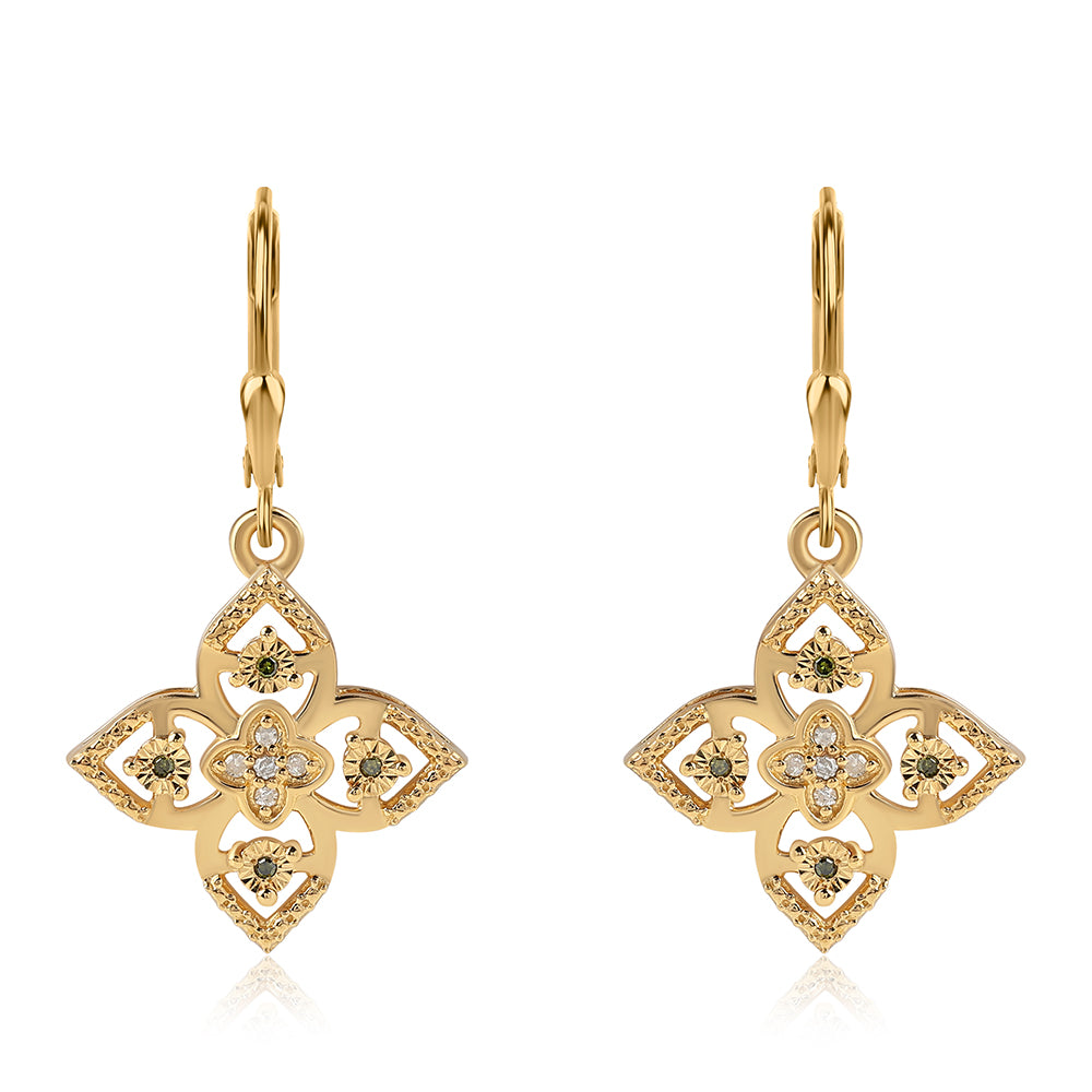 Goldplattierte Silberohrringe mit grünem Diamant und weißem Diamant 1