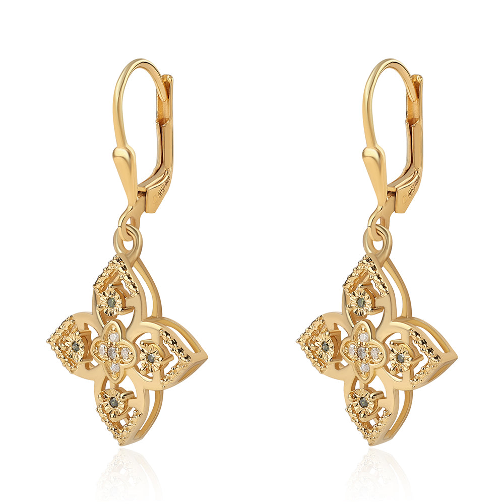 Goldplattierte Silberohrringe mit grünem Diamant und weißem Diamant