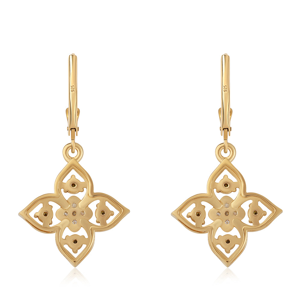 Goldplattierte Silberohrringe mit grünem Diamant und weißem Diamant