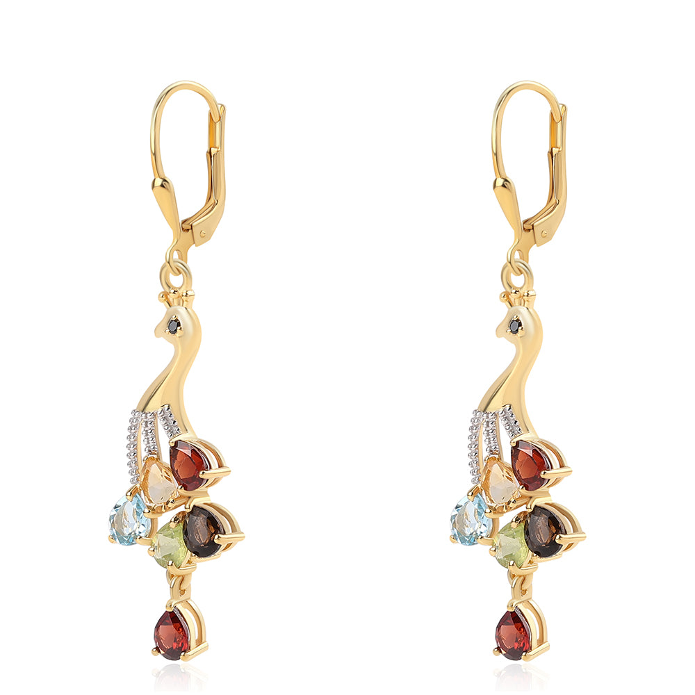 Goldplattierte Silberohrringe mit rotem Granat und Peridot 2