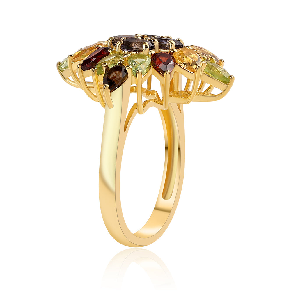 Goldplattierter Silberring mit rotem Granat und Peridot