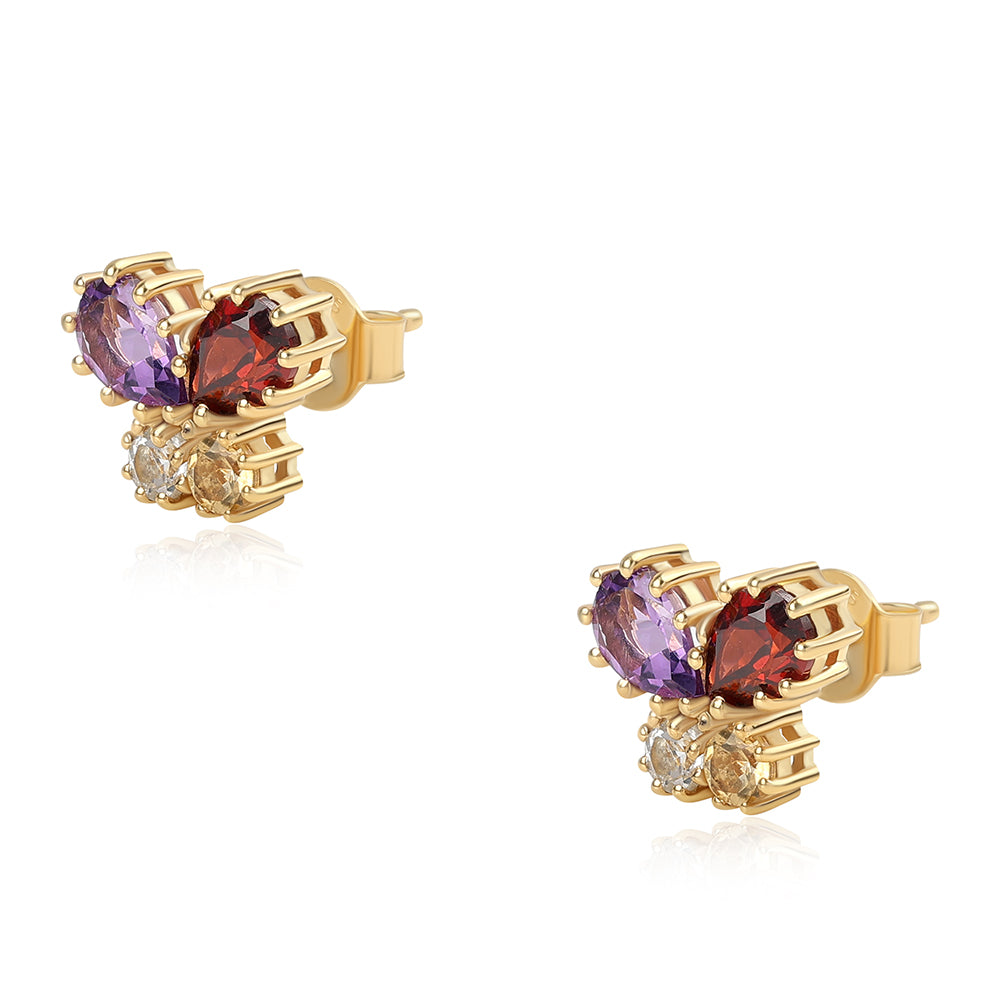 Goldplattierte Silberohrringe mit afrikanischem Amethyst und Zitrin